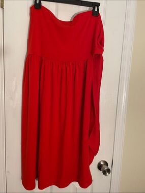 Red Liquid Performance Knit Wrap Skirt with Band ties at Side or Center Slit M